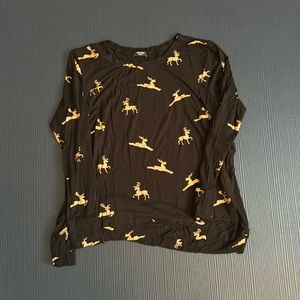 Terez flowy long sleeve tee— black with rose gold reindeer- medium
